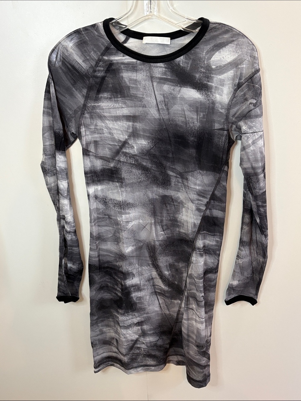 Helmut Lang Mesh Black and Gray Long Sleeve Asymmetrical Seam Dress L